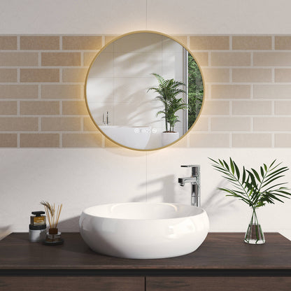 EMKE OLM09 Round LED Mirror with Demister, Black/Gold Frame, 600mm, 4300K