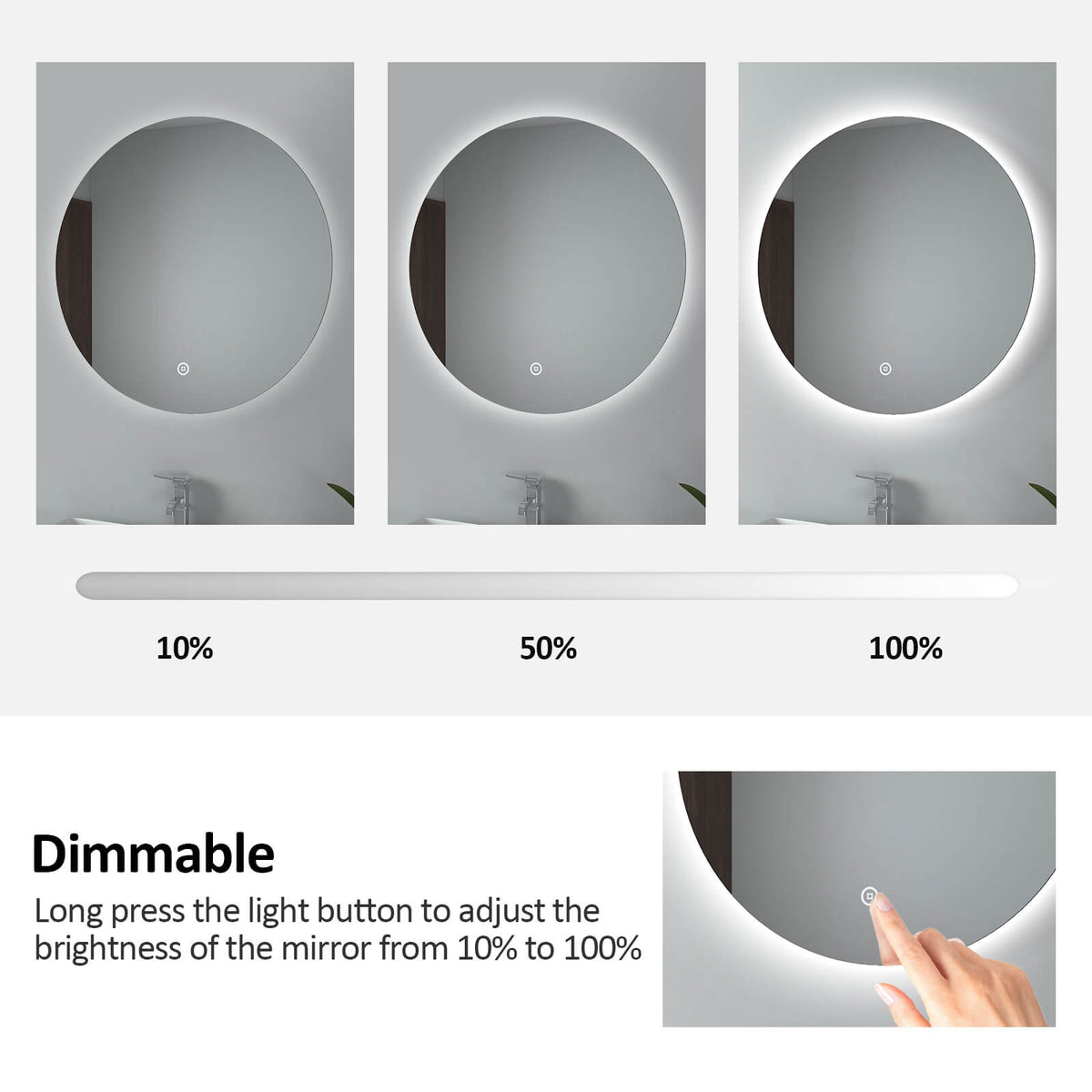EMKE OLM03 Frameless Round LED Mirror 6500K Dimmable, 50/60/80 cm