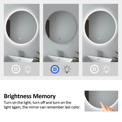 EMKE OLM03 Frameless Round LED Mirror 6500K Dimmable, 50/60/80 cm
