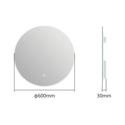EMKE OLM03 Frameless Round LED Mirror 6500K Dimmable, 50/60/80 cm