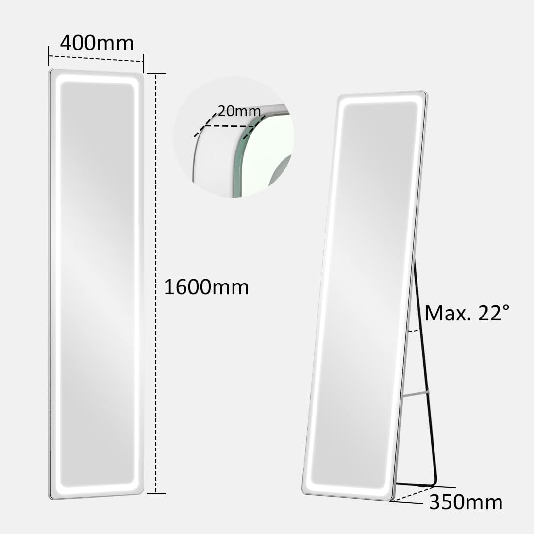emke led full-length mirror ufm01bksw dimensions