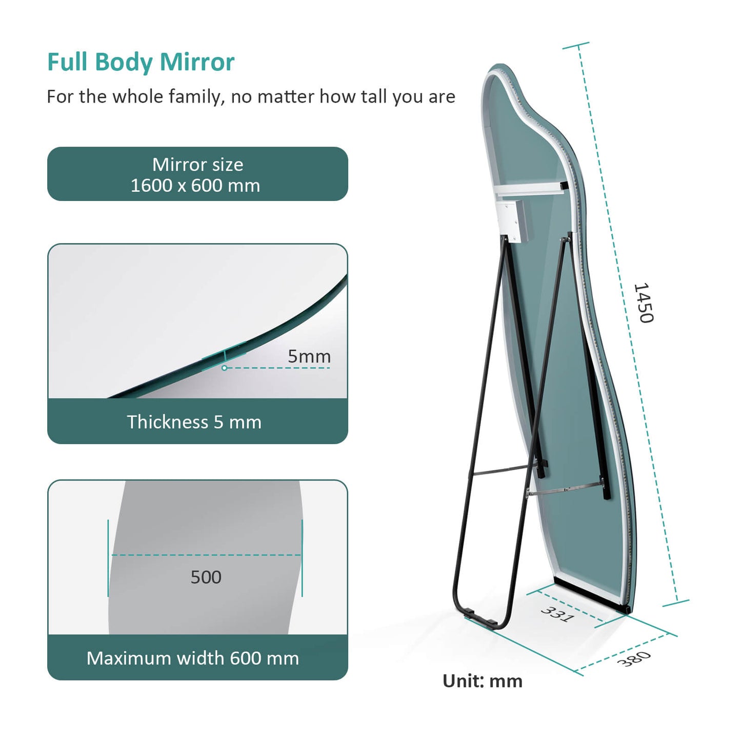 emke uk full-length mirror fm04 145cm dimensions