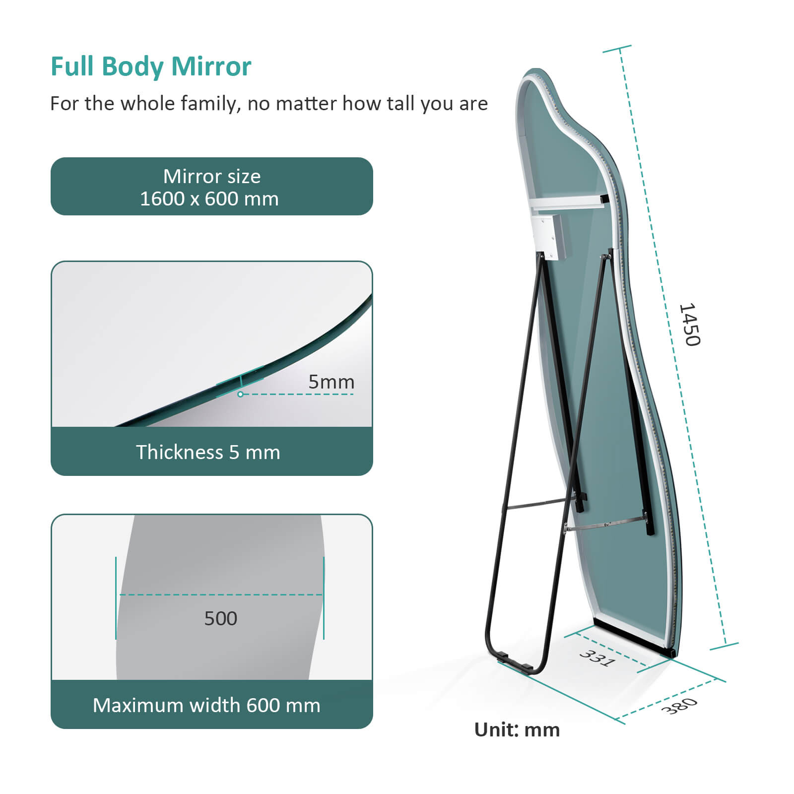 emke uk full-length mirror fm04 145cm dimensions