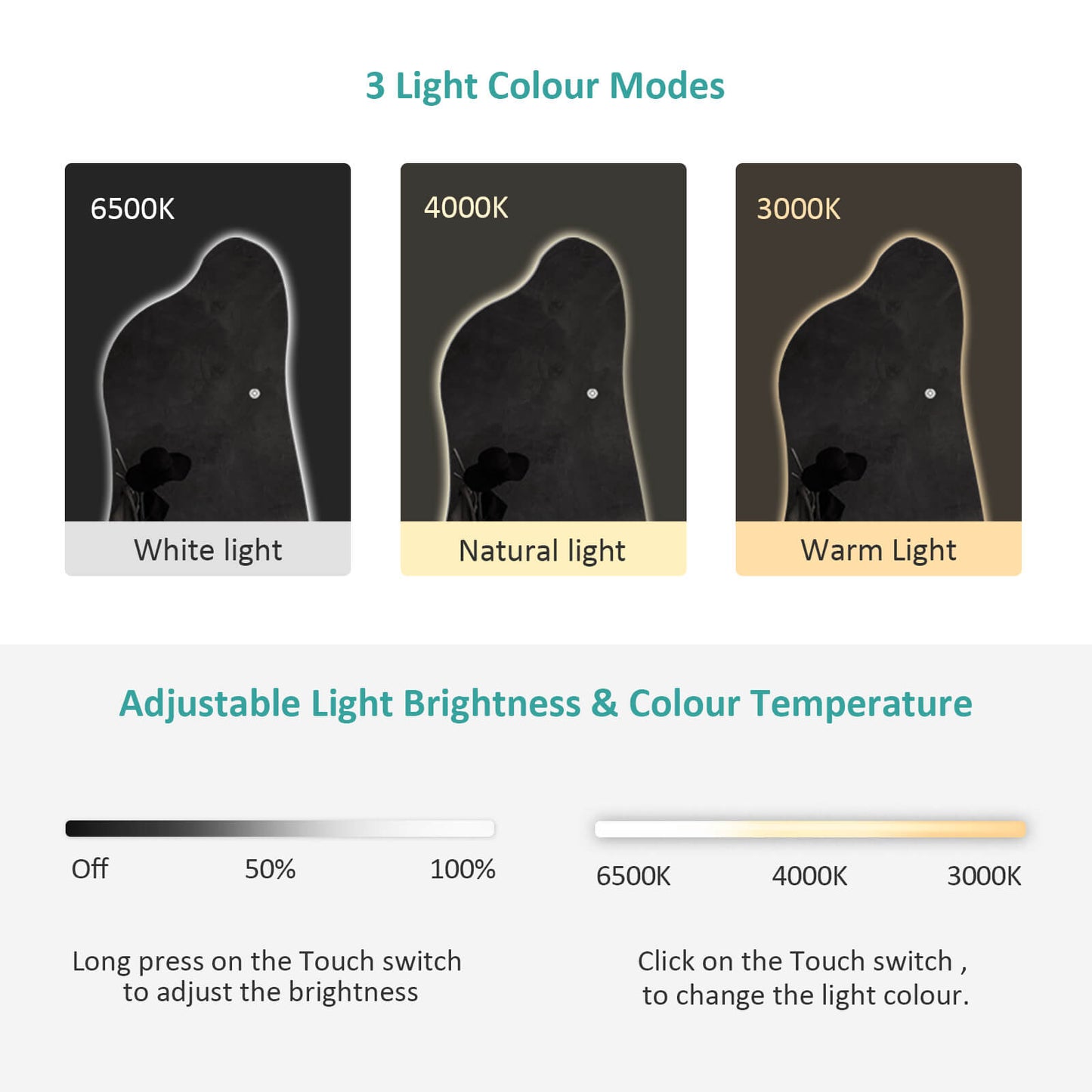 emke uk full-length mirror fm04 3 light colours