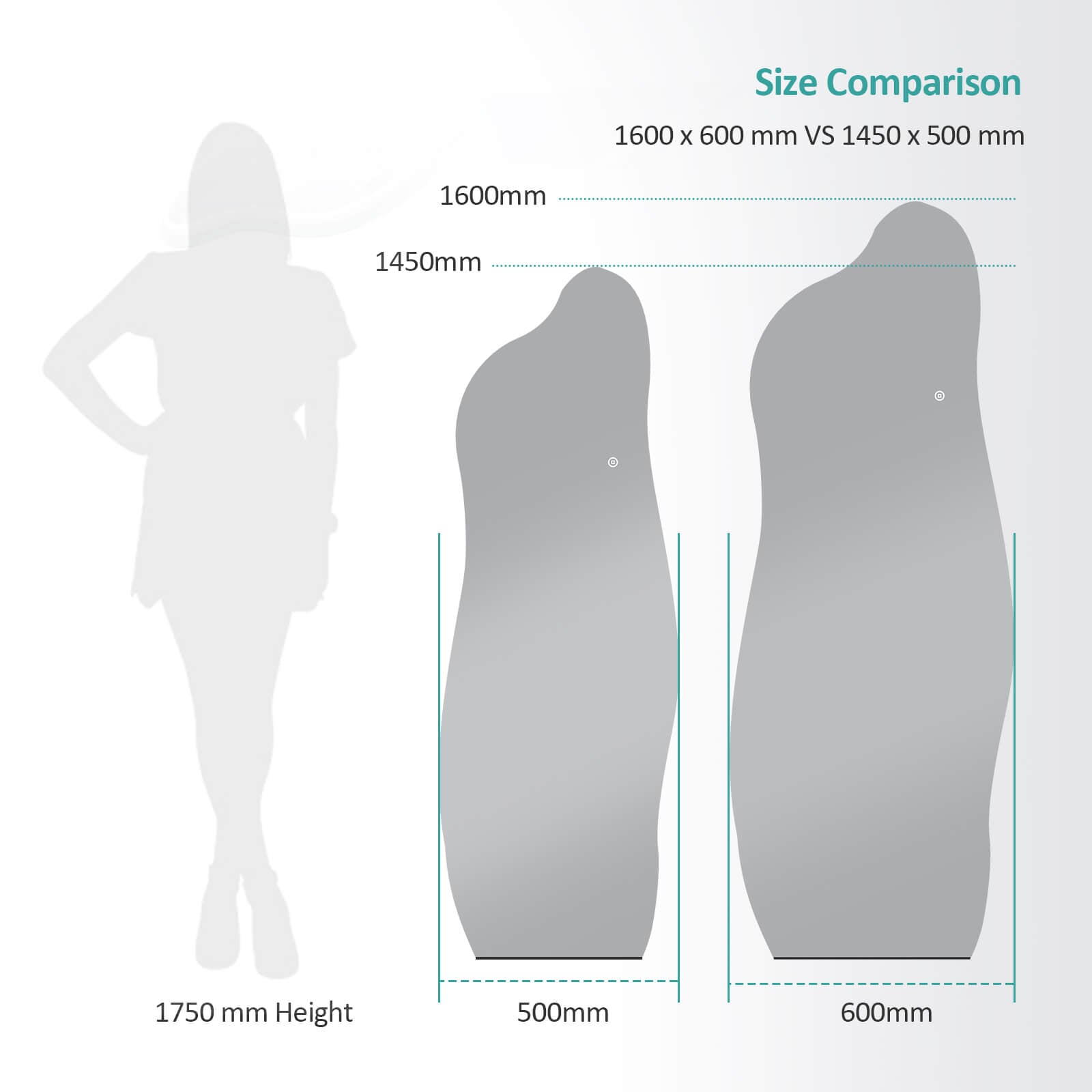 emke uk full-length mirror fm04 size comparison