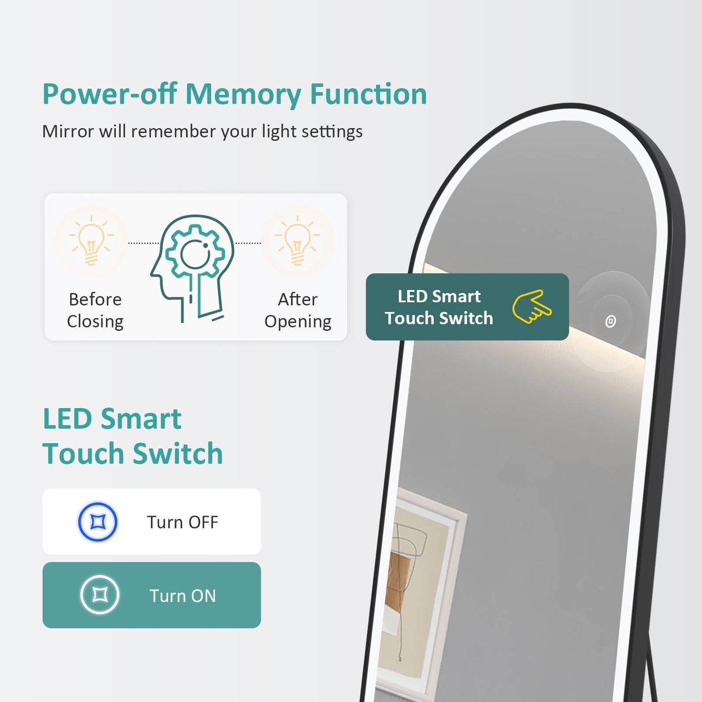 emke full length mirror fm06 power off memory function 