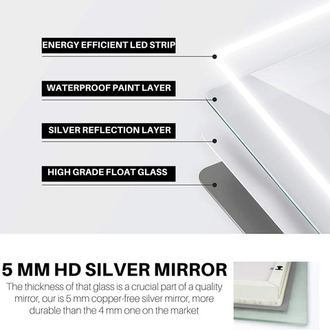EMKE LM26 LED Bathroom Mirror, Frosted Frame, Warm White Light (4300K), Horizontal Hanging