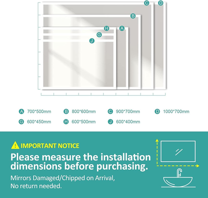 EMKE LM09 Bathroom Mirror with Rounded Corners, Demister, 6500K, Hang Vertically/Horizontally