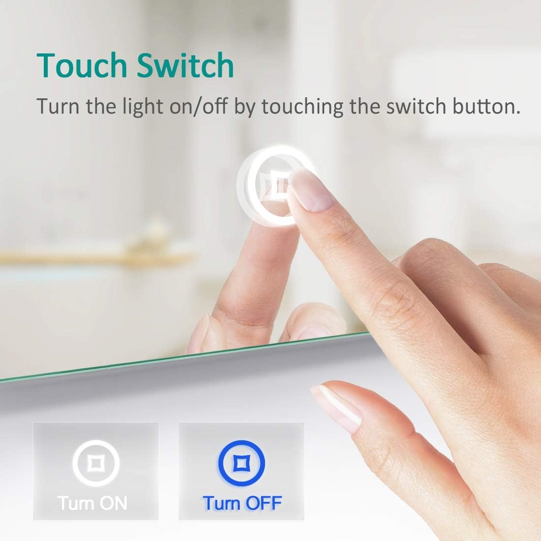 EMKE LM25 Square Bathroom Mirror with Touch Switch Anti fog 4300K 65x55