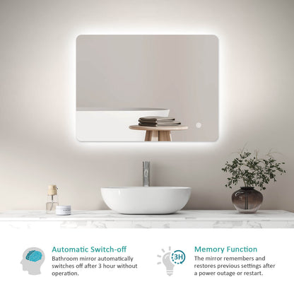 EMKE LM09 Bathroom Mirror with Rounded Corners, Demister, 6500K, Hang Vertically/Horizontally