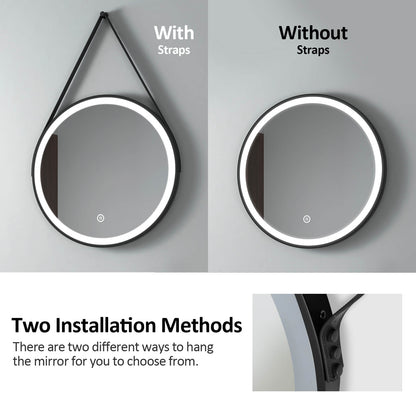 EMKE OLM04 Round Black Framed LED Illuminated Mirror, 6500K