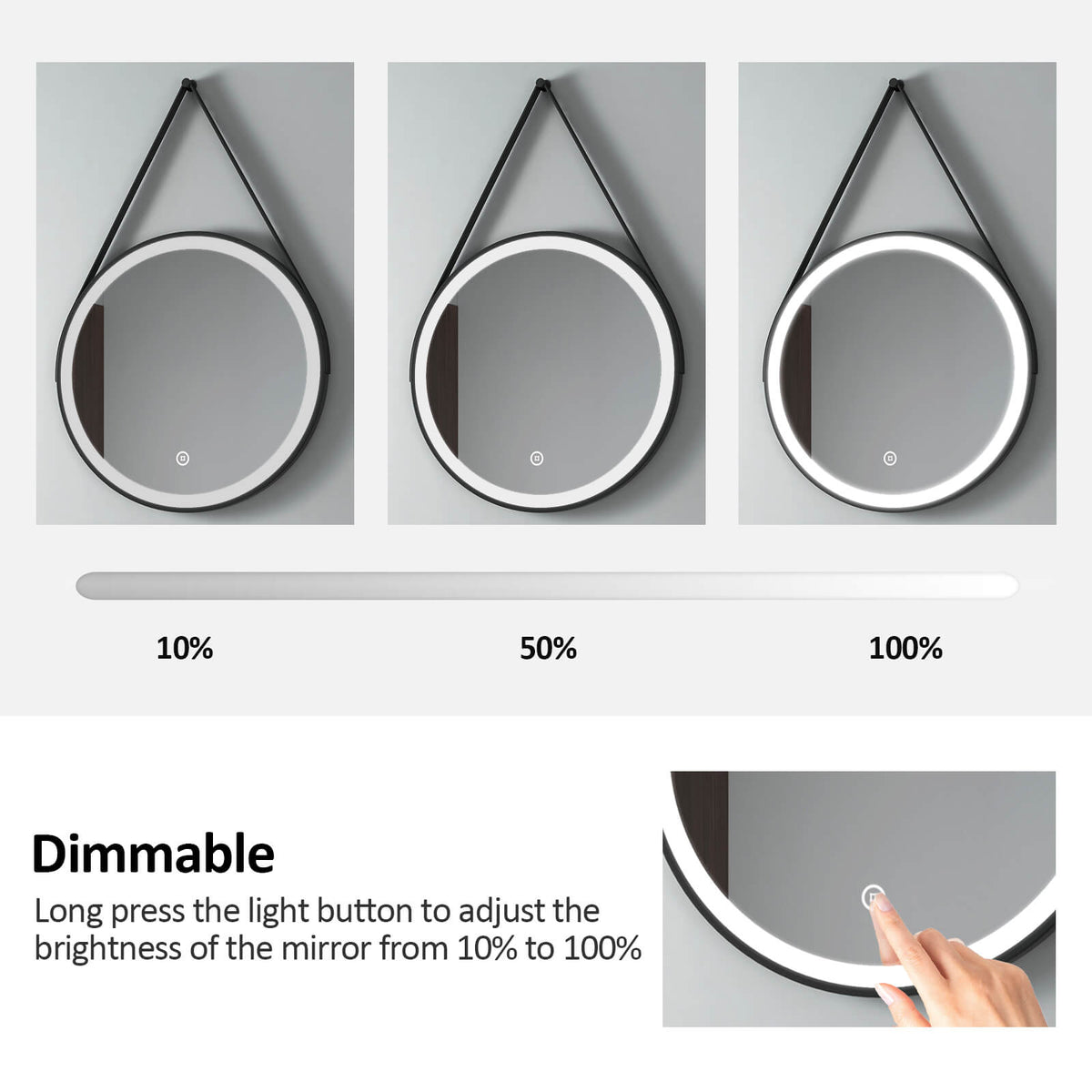 EMKE OLM04 Round Black Framed LED Illuminated Mirror, 6500K
