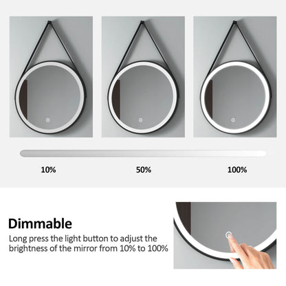EMKE OLM04 Round Black Framed LED Illuminated Mirror, 6500K