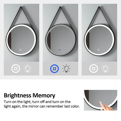 EMKE OLM04 Round Black Framed LED Illuminated Mirror, 6500K