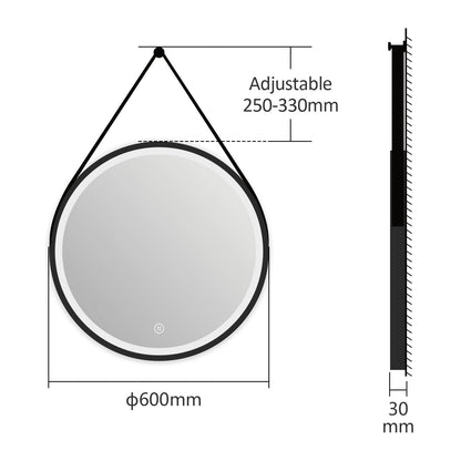 EMKE OLM04 Round Black Framed LED Illuminated Mirror, 6500K