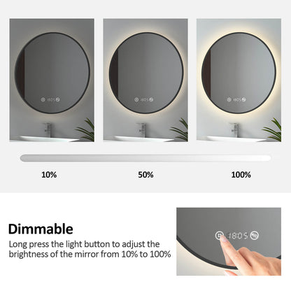 EMKE OLM09 Round LED Mirror with Demister, Black/Gold Frame, 600mm, 4300K