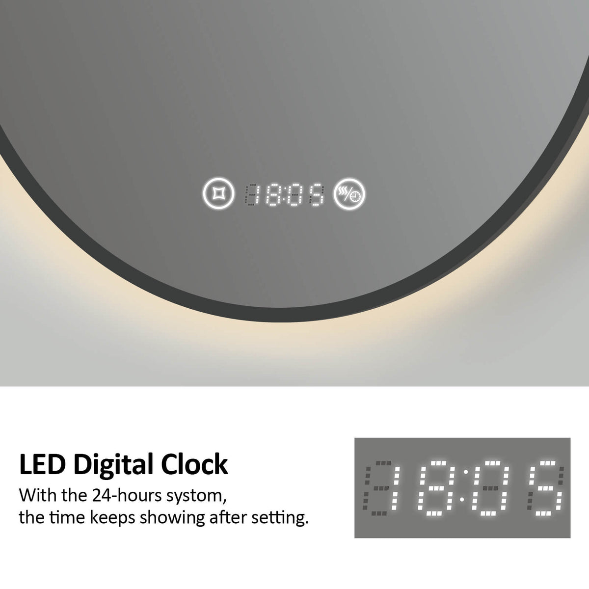 EMKE OLM09 Round LED Mirror with Demister, Black/Gold Frame, 600mm, 4300K