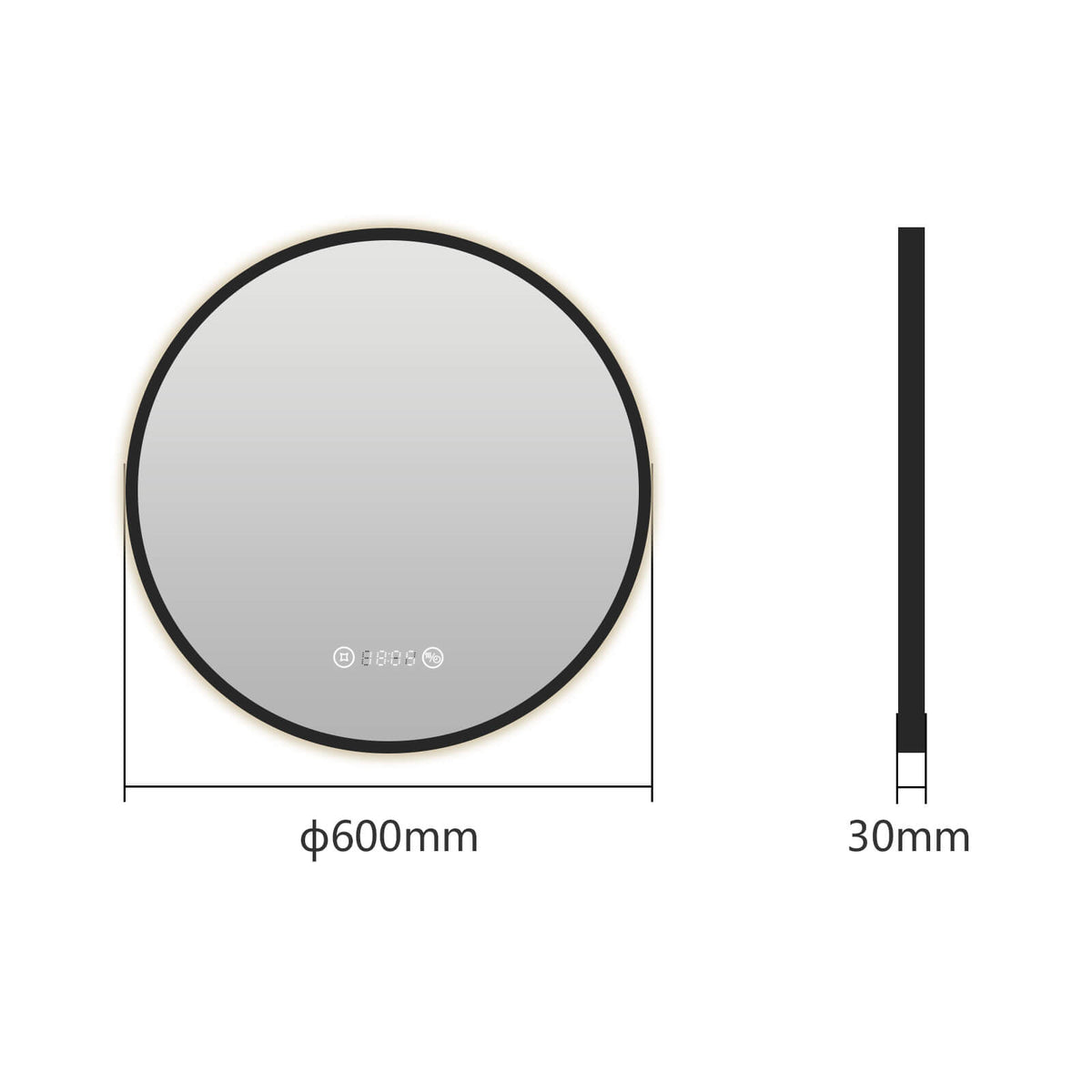 EMKE OLM09 Round LED Mirror with Demister, Black/Gold Frame, 600mm, 4300K