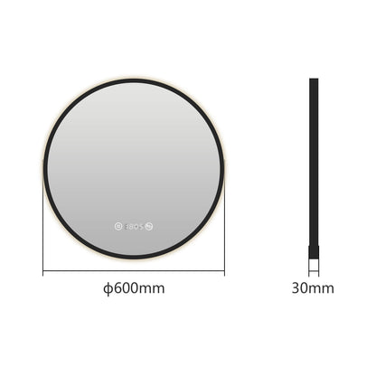 EMKE OLM09 Round LED Mirror with Demister, Black/Gold Frame, 600mm, 4300K