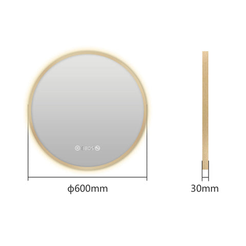 EMKE OLM09 Round LED Mirror with Demister, Black/Gold Frame, 600mm, 4300K