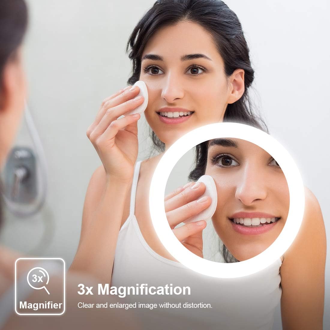 EMKE LM08 LED Illuminated Bathroom Mirror with Demister, Shaver Socket, and 3X Magnifer