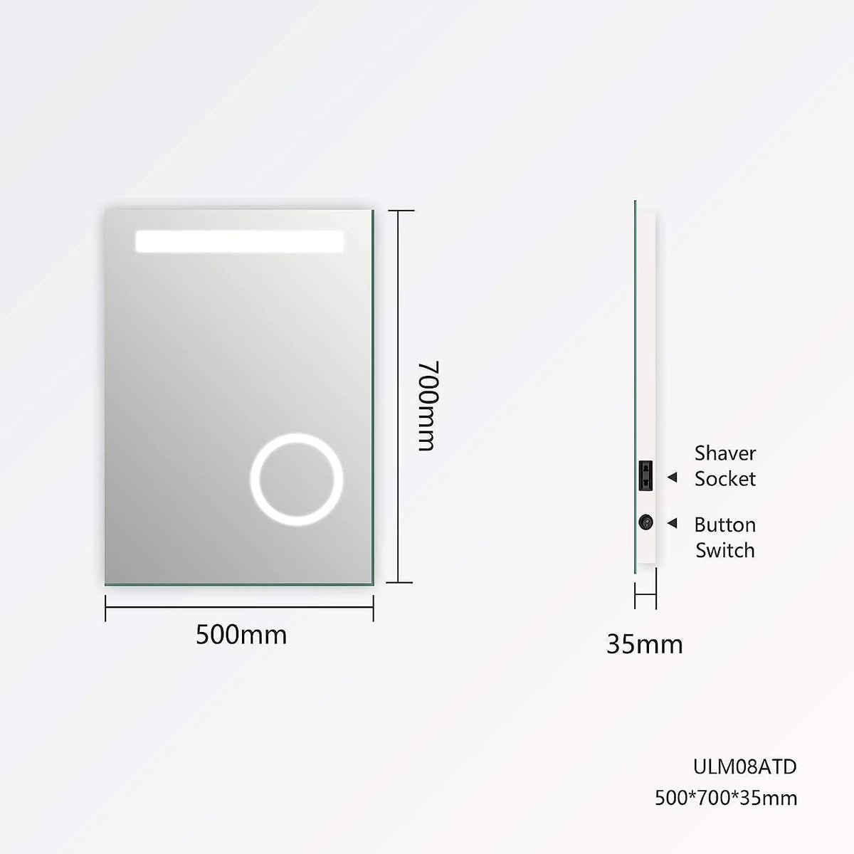EMKE LM08 LED Illuminated Bathroom Mirror with Demister, Shaver Socket, and 3X Magnifer