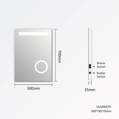 EMKE LM08 LED Illuminated Bathroom Mirror with Demister, Shaver Socket, and 3X Magnifer