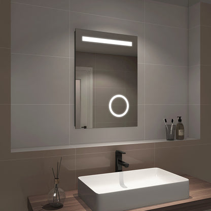 EMKE LM08 LED Illuminated Bathroom Mirror with Demister, Shaver Socket, and 3X Magnifer