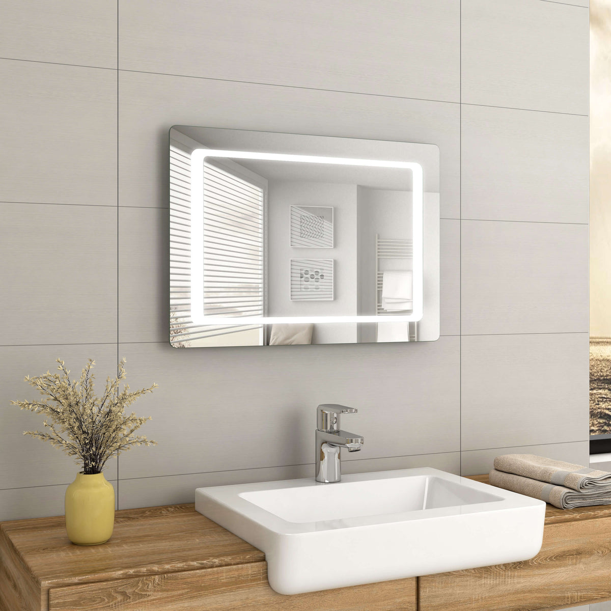 EMKE LM11 LED Bathroom Mirror with Infrared Sensor Switch, Demister, Shaver Socket