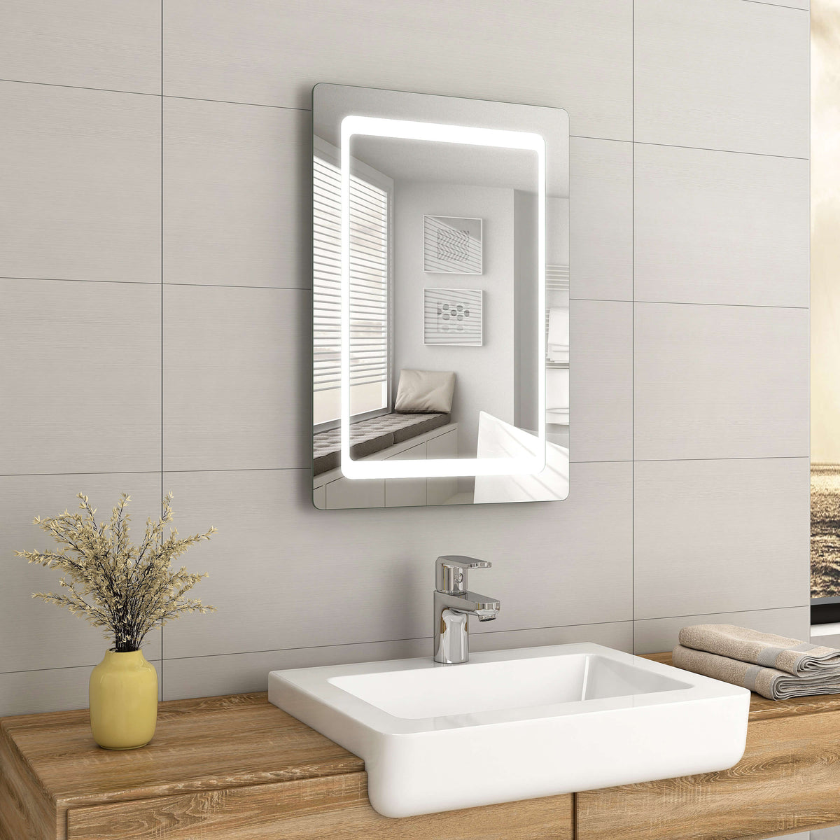 EMKE LM11 LED Bathroom Mirror with Infrared Sensor Switch, Demister, Shaver Socket