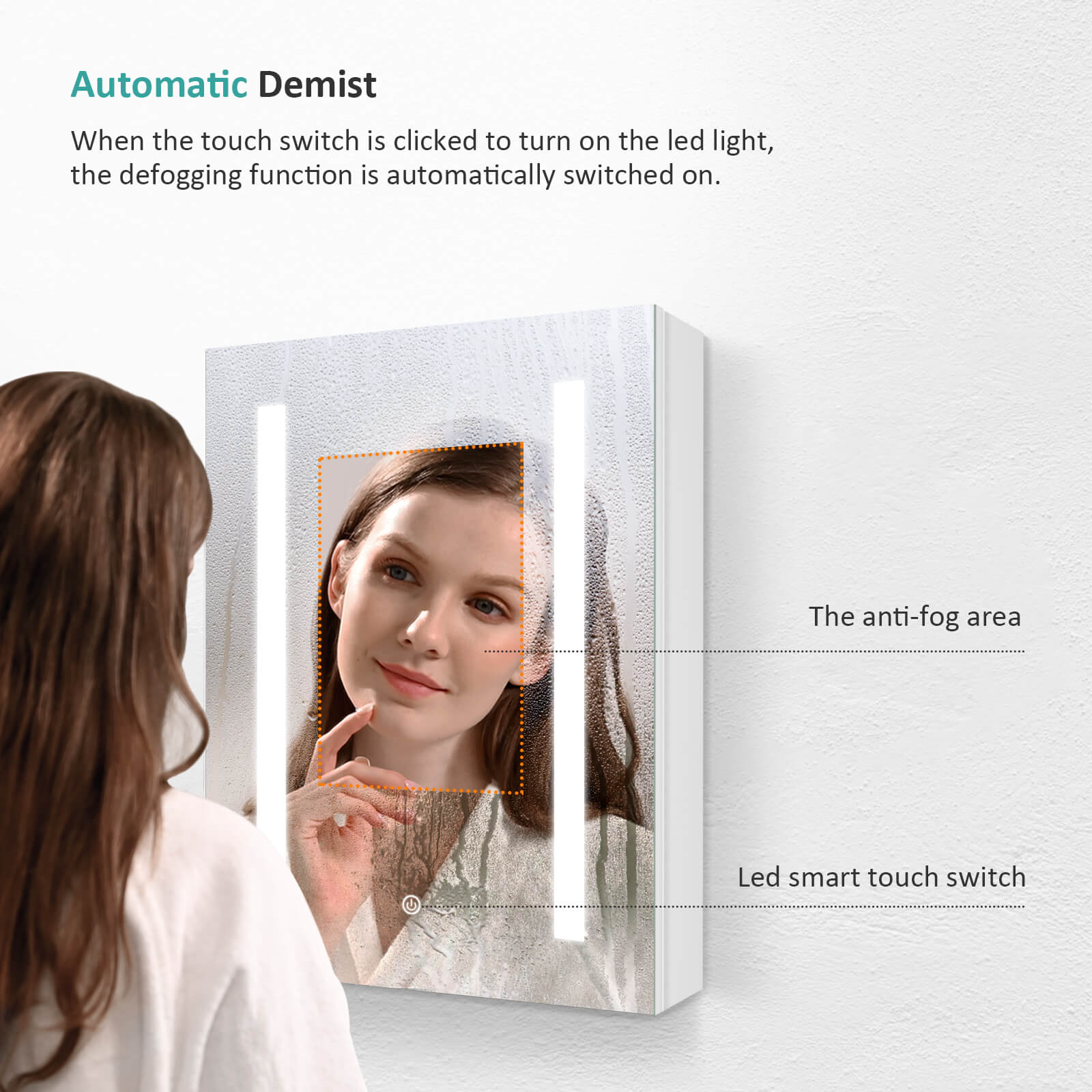 emke umc01 led aluminium mirror cabinet automatic demist
