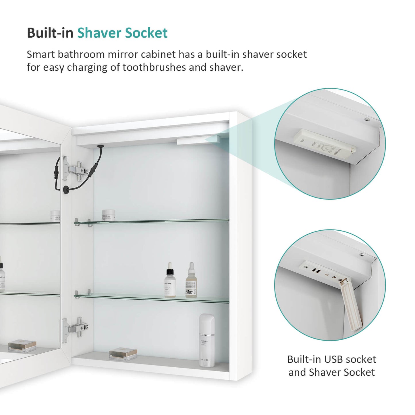 emke umc01 led aluminium mirror cabinet built-in shaver socket