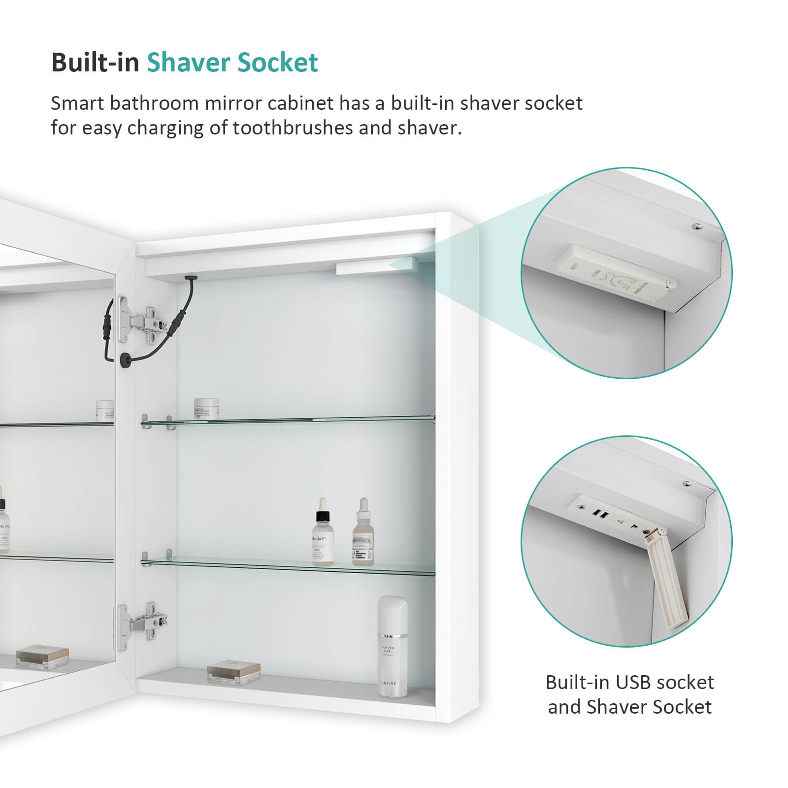 emke umc01 led aluminium mirror cabinet built-in shaver socket