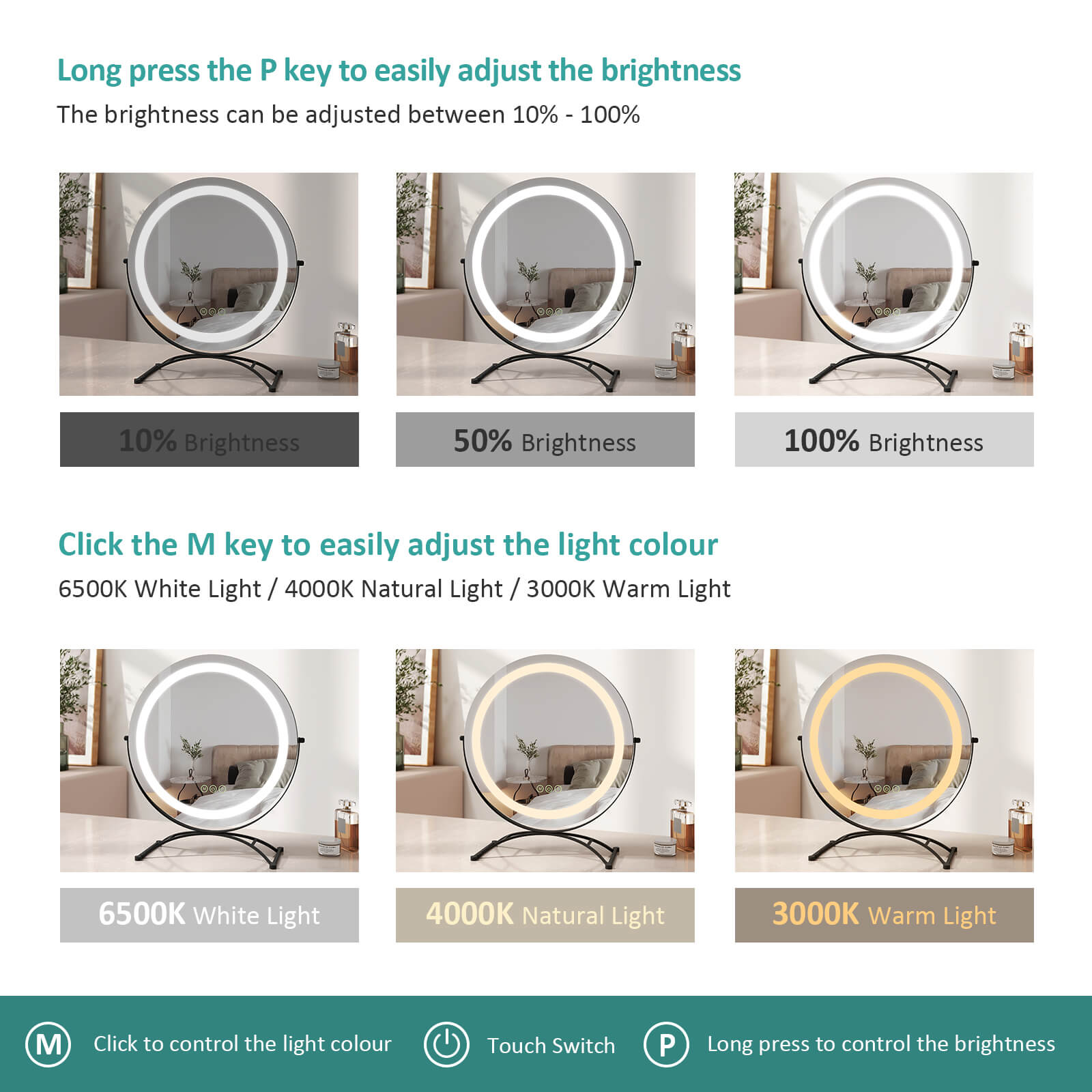 emke led vanity mirror cm07 adjust brightness light colours