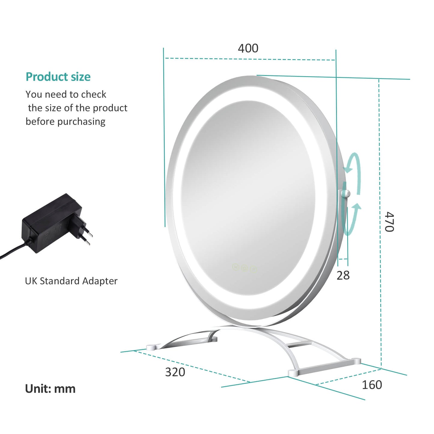 emke led vanity mirror cm07 white 40cm