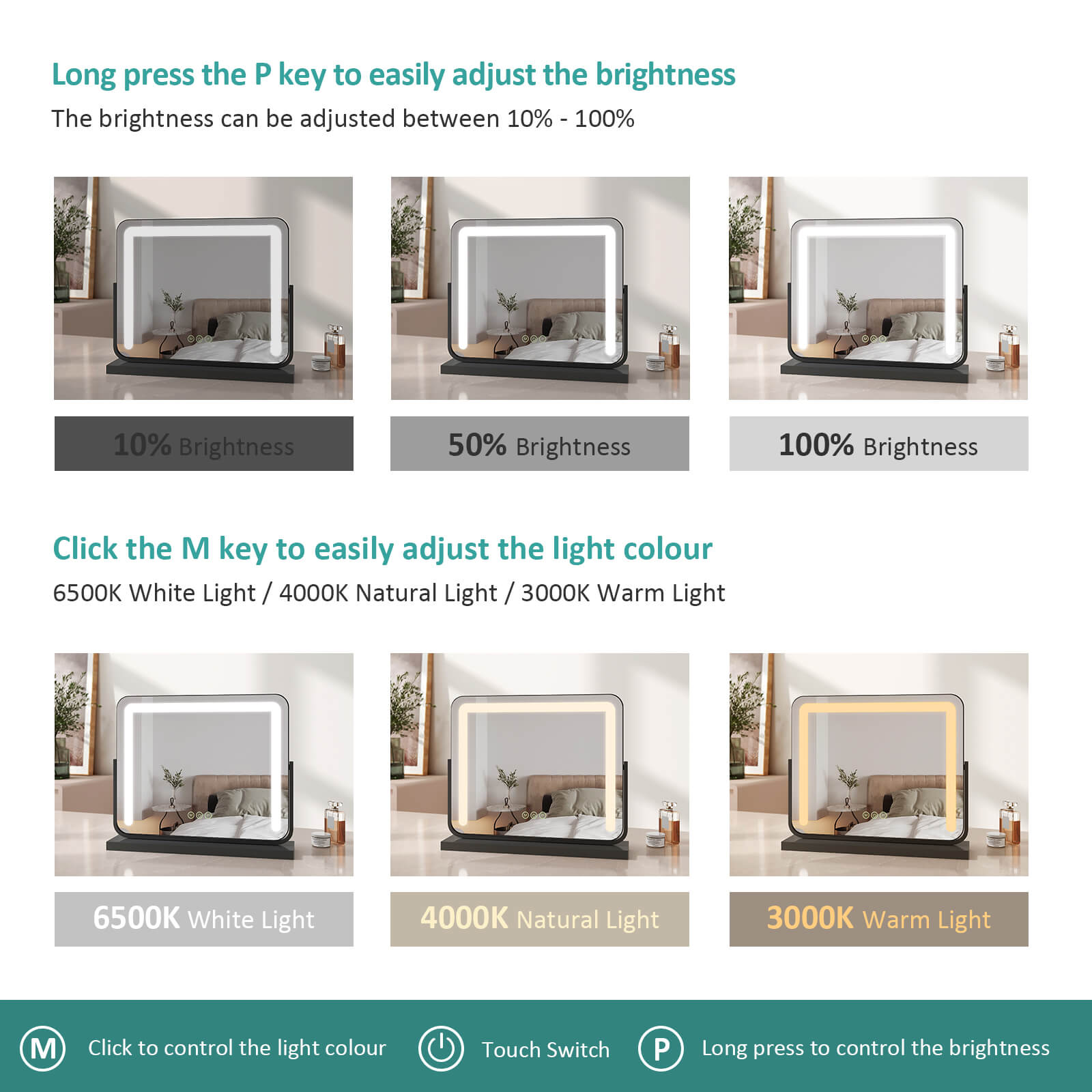 emke led vanity mirror cm08 adjust brightness light colours
