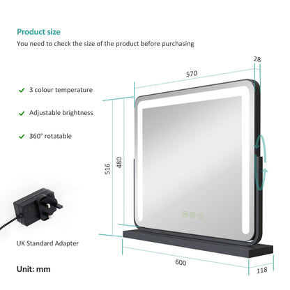 emke led vanity mirror cm08 black 57cm