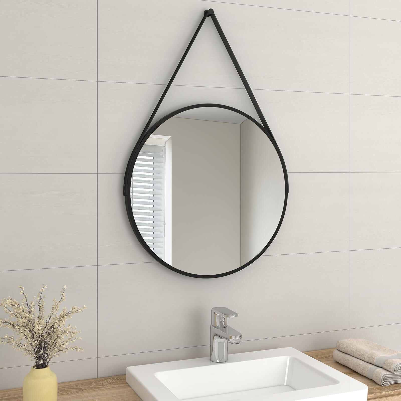 emke bathroom mirror with black frame strap no lighting uolm04ab