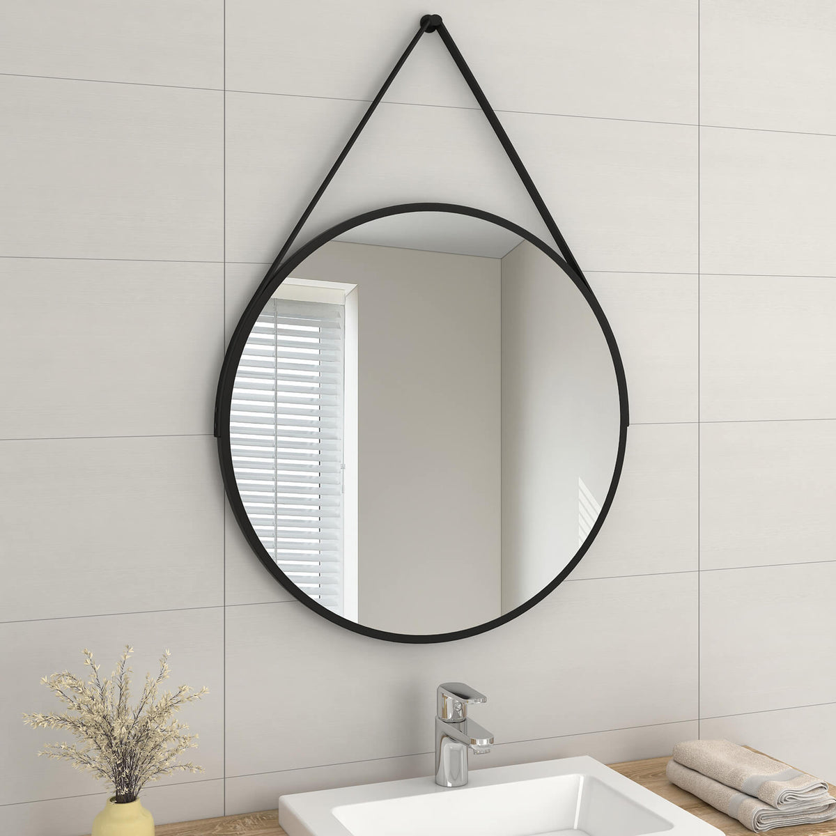 emke bathroom mirror with black frame strap no lighting uolm04cb