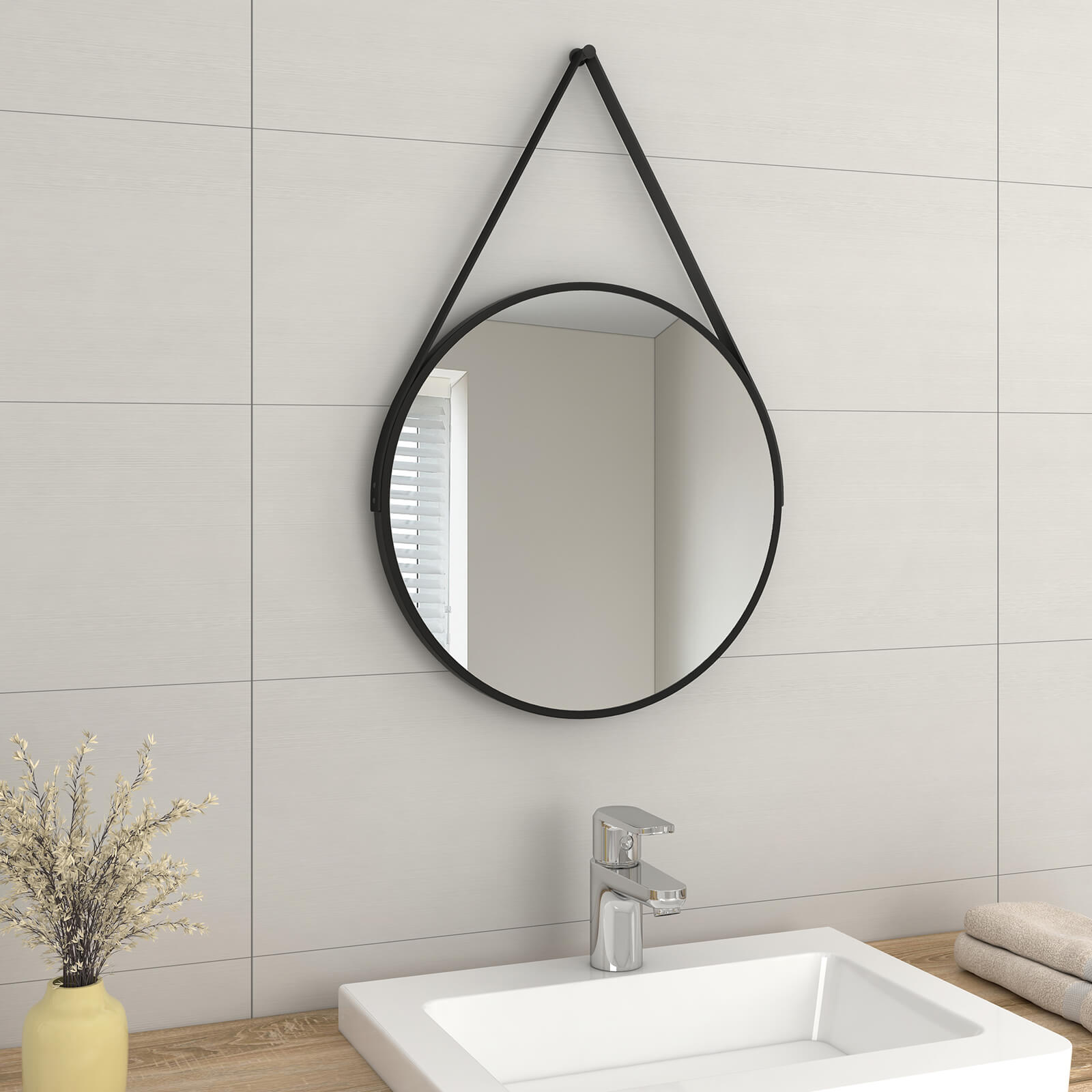 emke bathroom mirror with black frame strap no lighting uolm04db