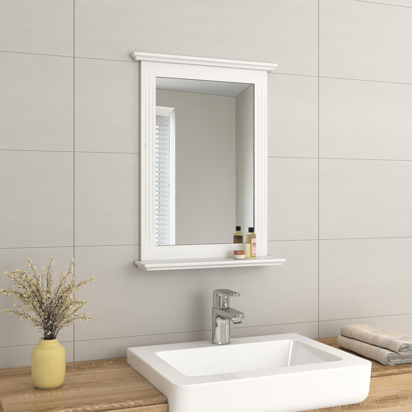 emke bathroom mirror with shelf white um01ws