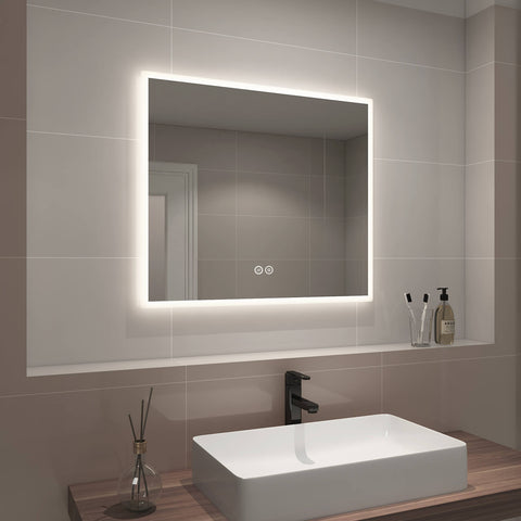 EMKE LM26 LED Bathroom Mirror, Frosted Frame, Warm White Light (4300K), Horizontal Hanging