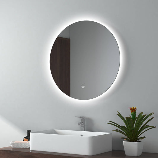 EMKE OLM03 Frameless Round LED Mirror 6500K Dimmable, 50/60/80 cm