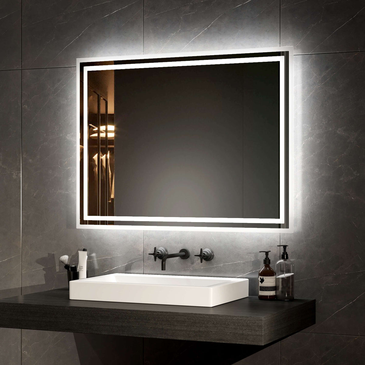 EMKE LM04 LED Bathroom Mirror with Demister, Double LED Light Strips