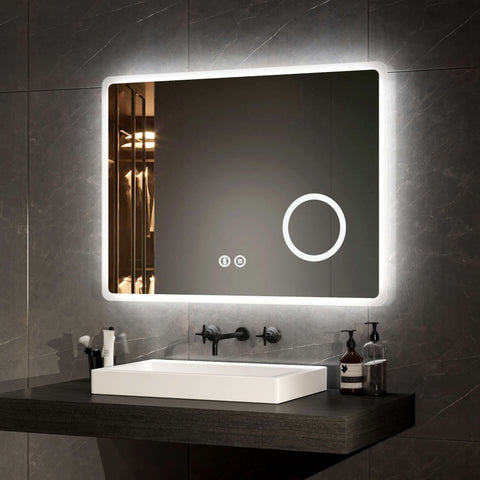 EMKE LM13 Bathroom Mirror with Demister, Shaver Socket, 6500K, 3x Magnifier
