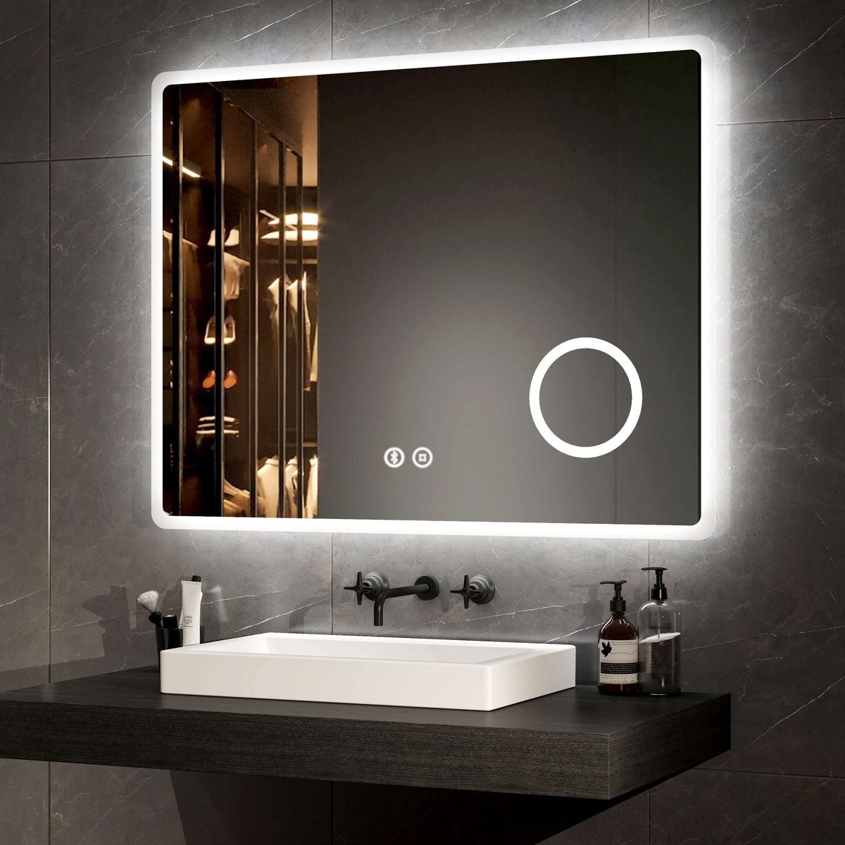 EMKE LM13 Bathroom Mirror with Demister, Shaver Socket, 6500K, 3x Magnifier