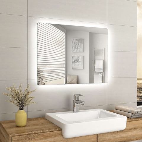 EMKE LM09 Bathroom Mirror with Rounded Corners, Demister, 6500K, Hang Vertically/Horizontally
