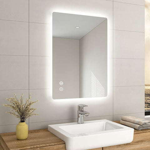 EMKE LM09 Bathroom Mirror with Rounded Corners, Demister, 6500K, Hang Vertically/Horizontally